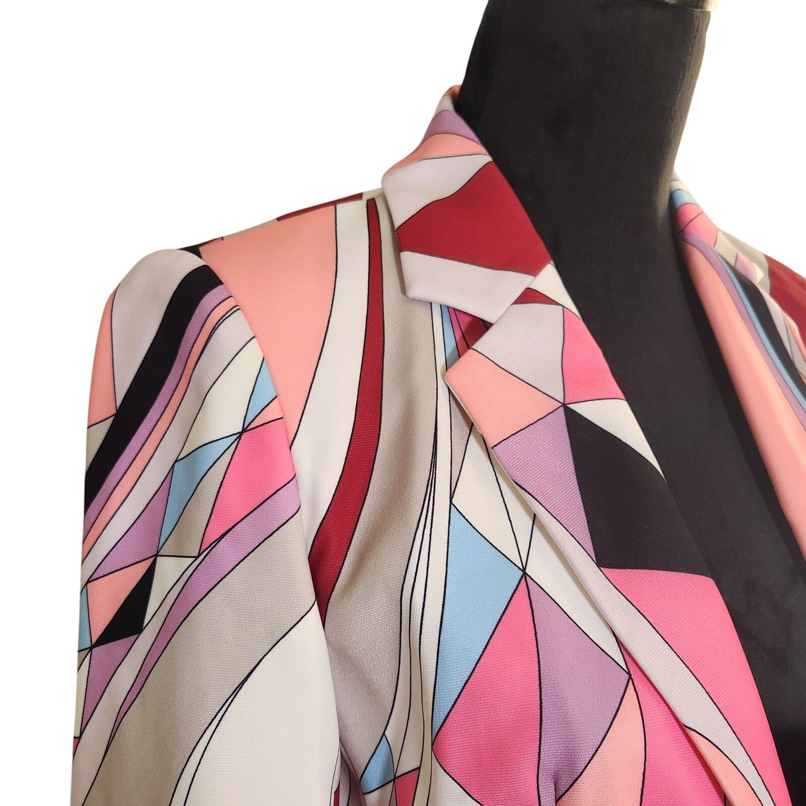Luxedress Nwt Geometric Print Blazer In Pink, White, Red Abstract, Size Small — image 8 of 8